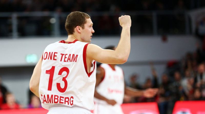 Jānis Strēlnieks: labākais individuālais sniegums Telavivā
Foto: Brose Baskets