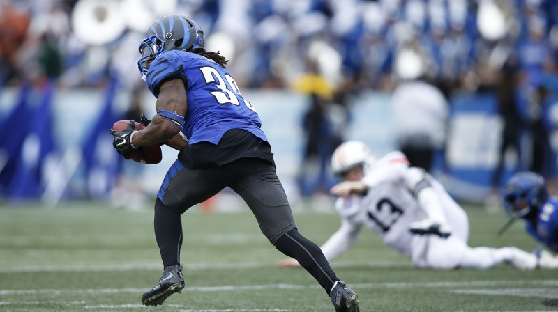Redžiss Bols pēc pārtvertās bumbas "Birmingham Bowl" mačā.
Foto: AFP/Scanpix
