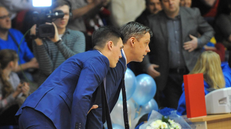 "Ventspils" treneris Dāvis Čoders un galvenais treneris Kārlis Muižnieks 
Foto: bkventspils.lv