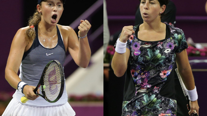 Aļona Ostapenko un Karla Svaresa Navarro
Foto: AFP/Scanpix