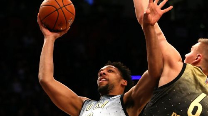 Džalils Okafors un Kristaps Porziņģis NBA Uzlecošo talantu spēlē
Foto: AFP/Scanpix