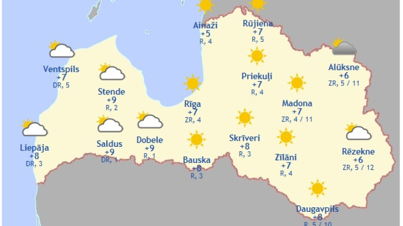 Laika karte šodienas pēcpusdienai