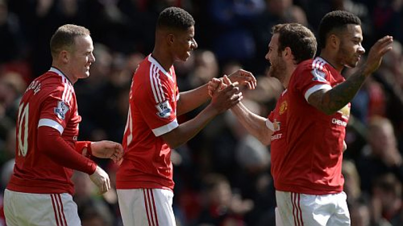 ''United'' atzīmē Markusa Rešforda vārtu guvumu
Foto: AFP/Scanpix