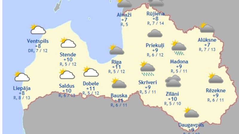 Laika karte šodienas pēcpusdienai