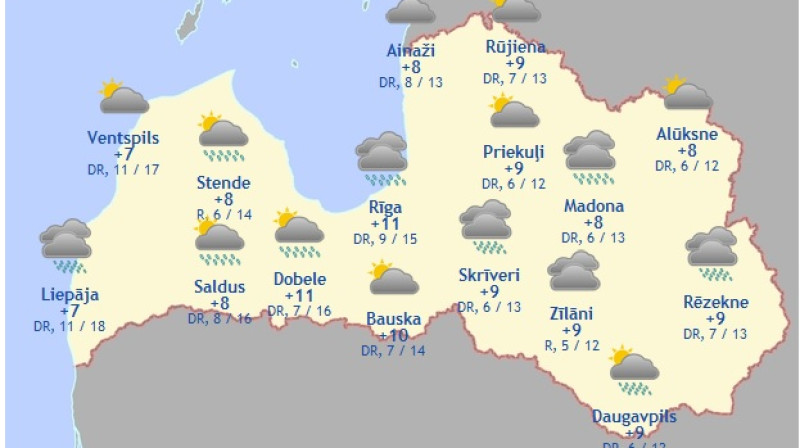 Laika karte šodienas pēcpusdienai