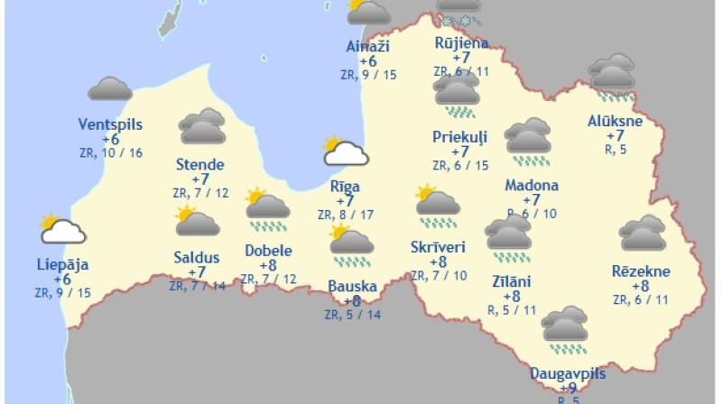 Laika karte šodienas pēcpusdienai
