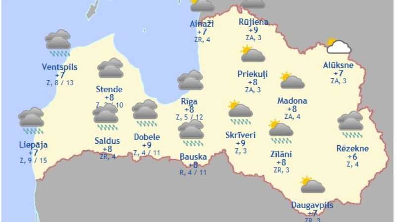 Laika karte šodienas pēcpusdienai