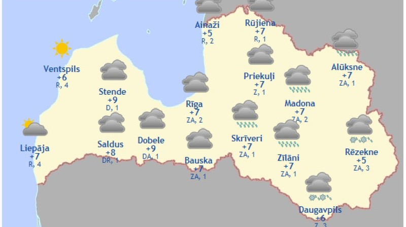 Laika karte šodienas pēcpusdienai