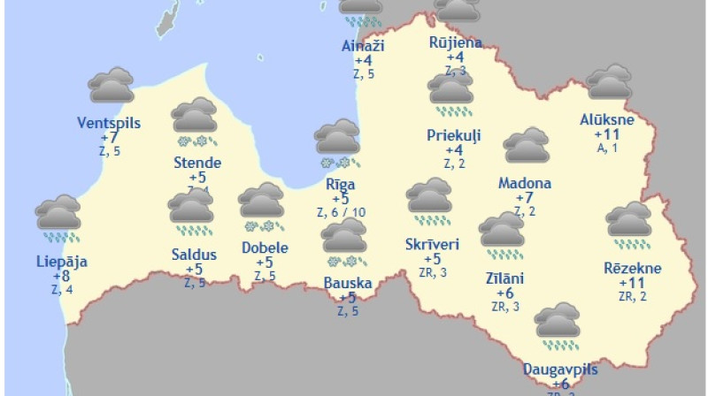 Laika karte šodienas pēcpusdienai