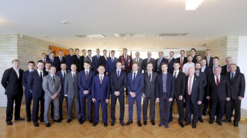 Latvijas Valsts prezidents Raimonds Vējonis un Latvijas hokeja izlase
Foto: president.lv / Latvijas Valsts prezidenta kanceleja