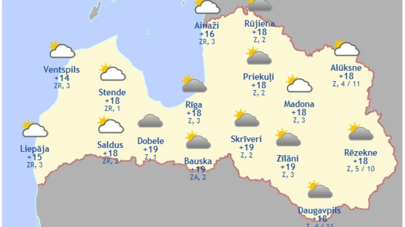 Laika karte šodiena pēcpusdienai