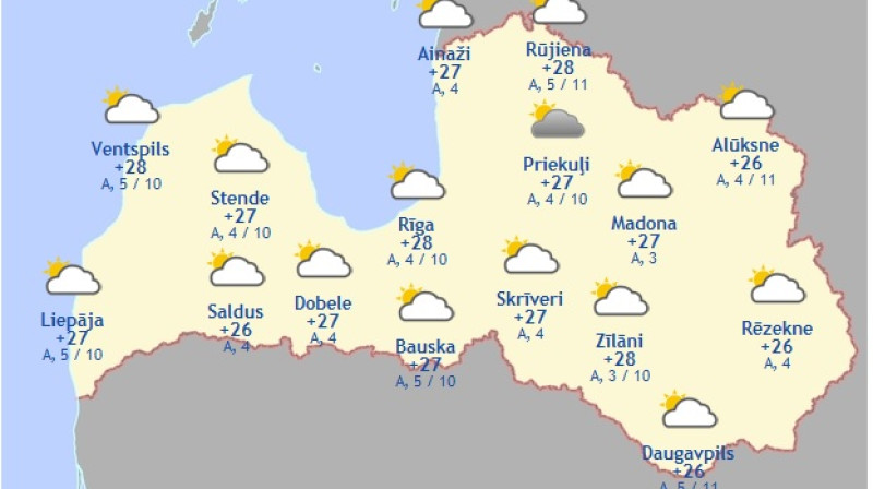Laika karte šodienas pēcpusdienai
