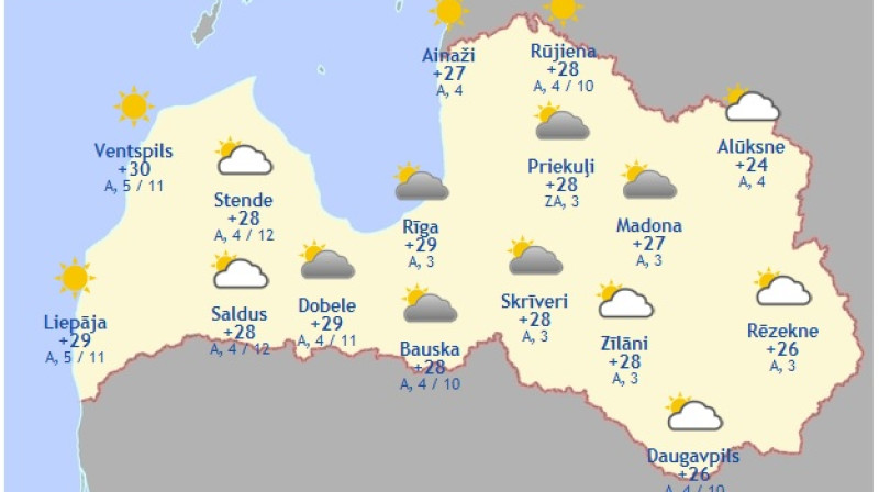 Laika karte šodienas pēcpusdienai