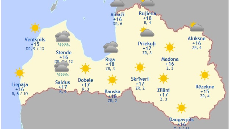 Laika karte šodienas pēcpusdienai