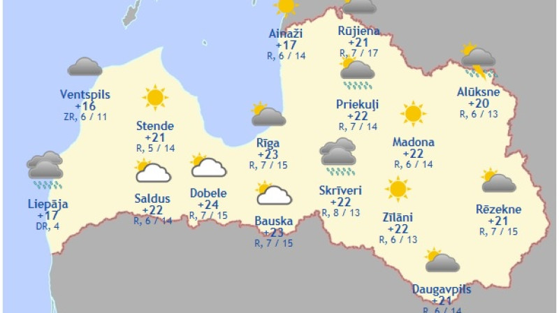 Laika karte šodienas pēcpusdienai