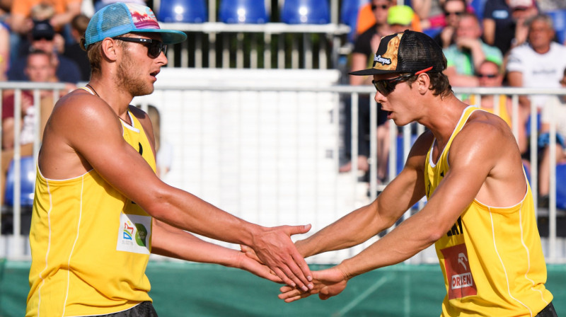 Edgars Točs un Rihards Finsters
Foto: FIVB