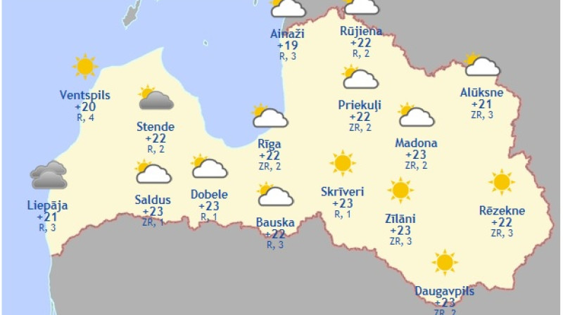 Laika karte šodienas pēcpusdienai
