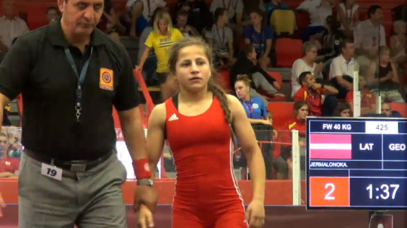 Jekaterina Jermaļonoka pēc pirmās cīņas
Foto: United World Wrestling