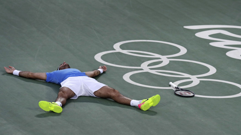 Huans Martins Del Potro mirkli pēc iekļūšanas olimpiskajā finālā
Foto: AFP/Scanpix