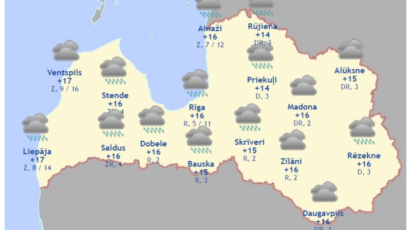 Laika karte šodienas pēcpusdienai