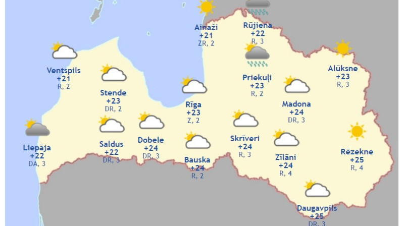 Laika karte šodienas pēcpusdienai