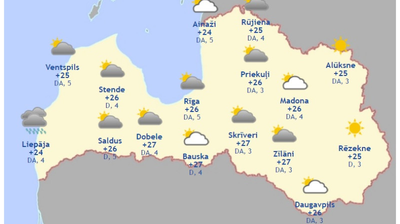 Laika karte šodienas pēcpusdienai