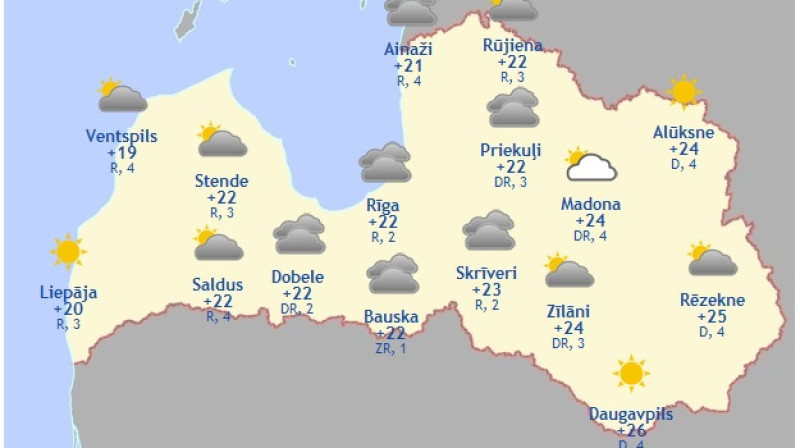 Laika karte šodienas pēcpusdienai