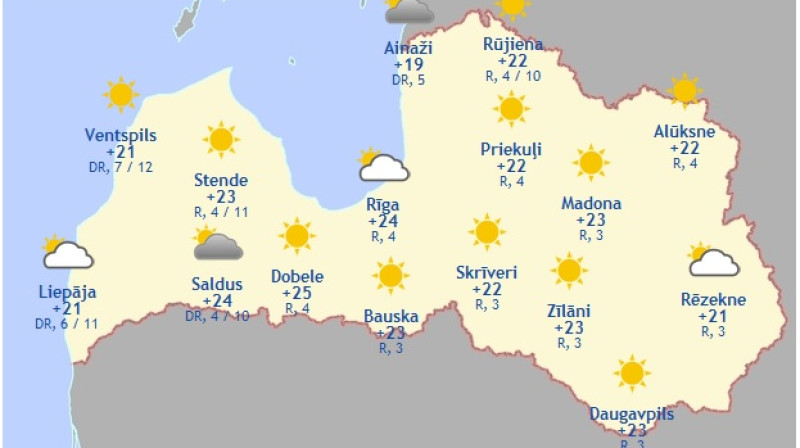Laika karte šodienas pēcpusdienai