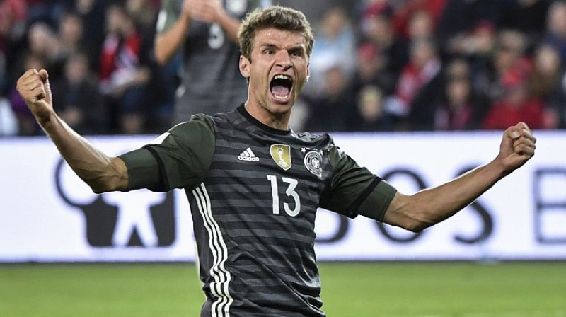 Vācijas izlases divu vārtu autors Tomass Millers
Foto: AFP/Scanpix