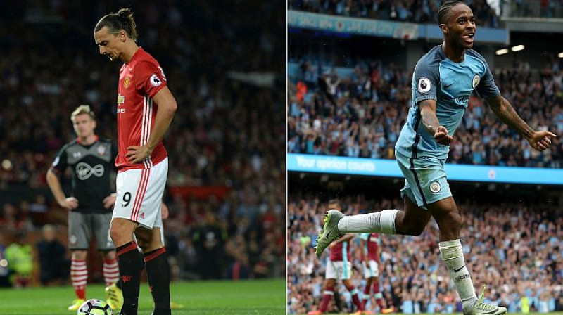 Zlatans Ibrahīmovičs un Rahīms Stērlings 
Foto: AP/AFP/Scanpix