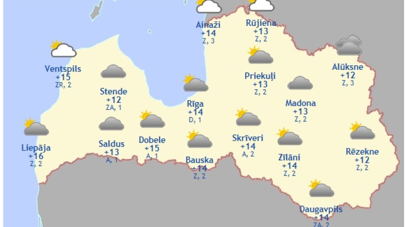 Laika karte šodienas pēcpusdienai