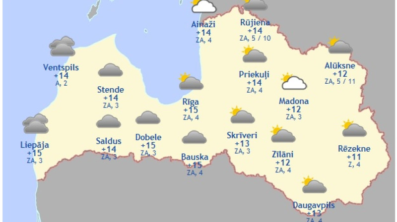 Laika karte šodienas pēcpusdienai
