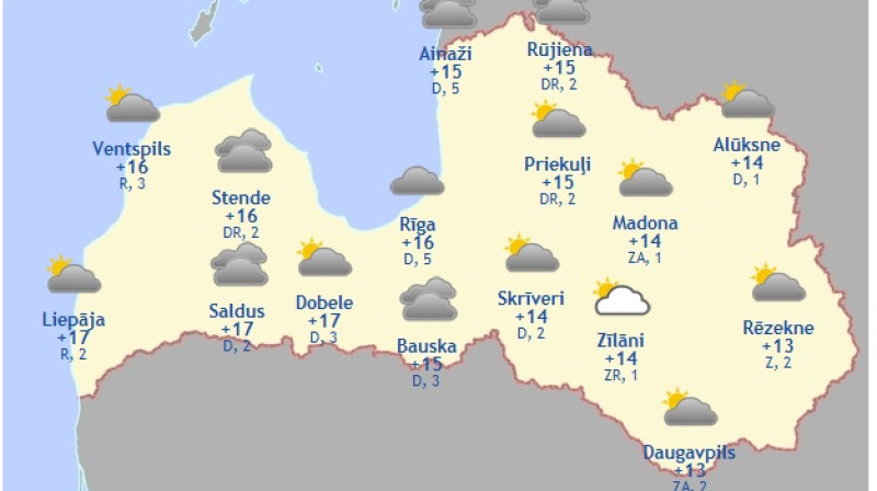 Laika karte šodienas pēcpusdienai