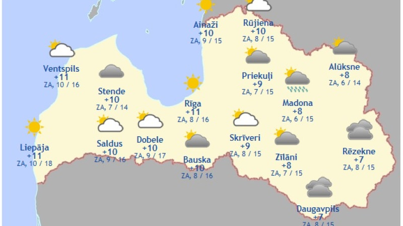 Laika karte šodienas pēcpusdienai
