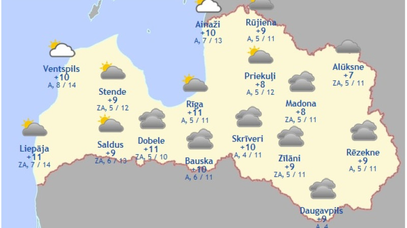 Laika karte šodienas pēcpusdienai