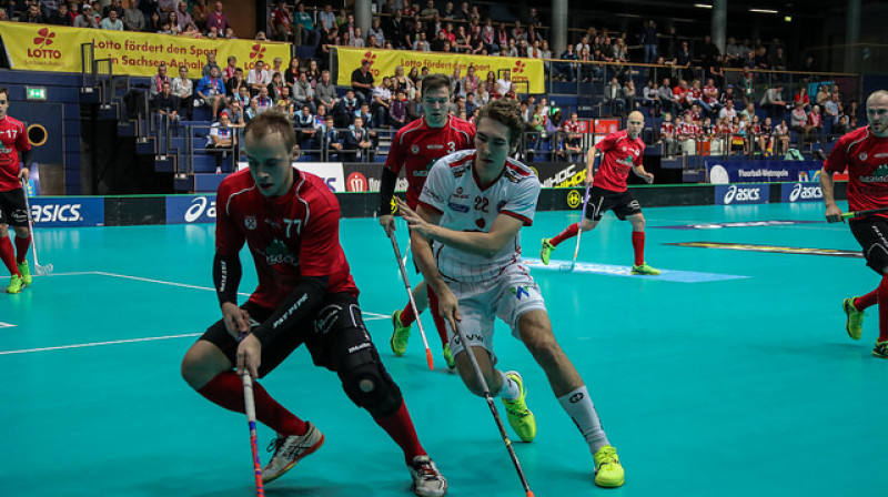 "Lielvārde/FatPipe" pret "UHC Sparkasse"
Foto: IFF Floorball