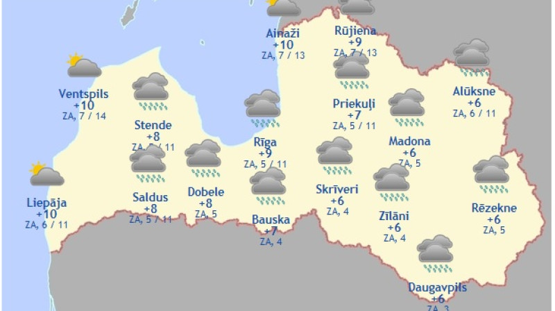 Laika karte šodienas pēcpusdienai