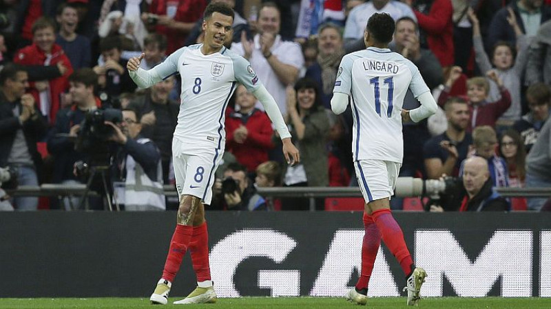 Anglijas otro vārtu autors Dele Ali un Džese Lingārds
Foto: AP/Scanpix