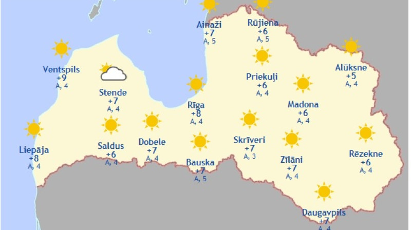 Laika karte šodienas pēcpusdienai