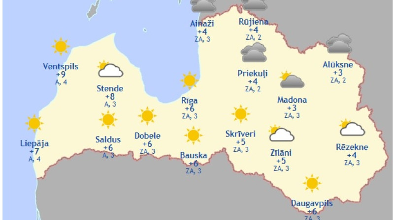 Laika karte šodienas pēcpusdienai