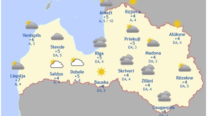 Laika karte šodienas pēcpusdienai