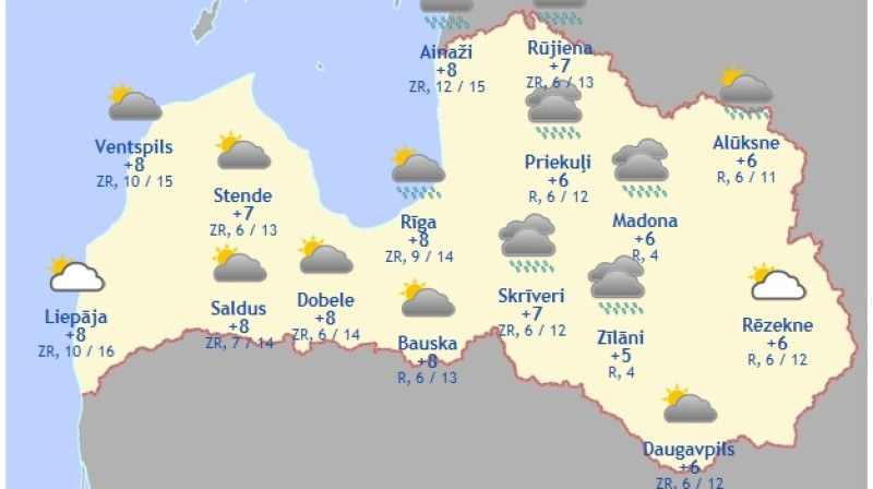 Laika karte šodienas pēcpusdienai
