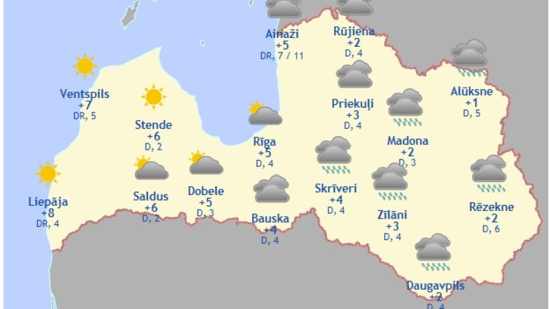 Laika karte šodienas pēcpusdienai
