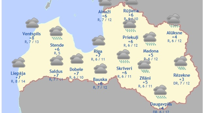 Laika karte šodienas pēcpusdienai