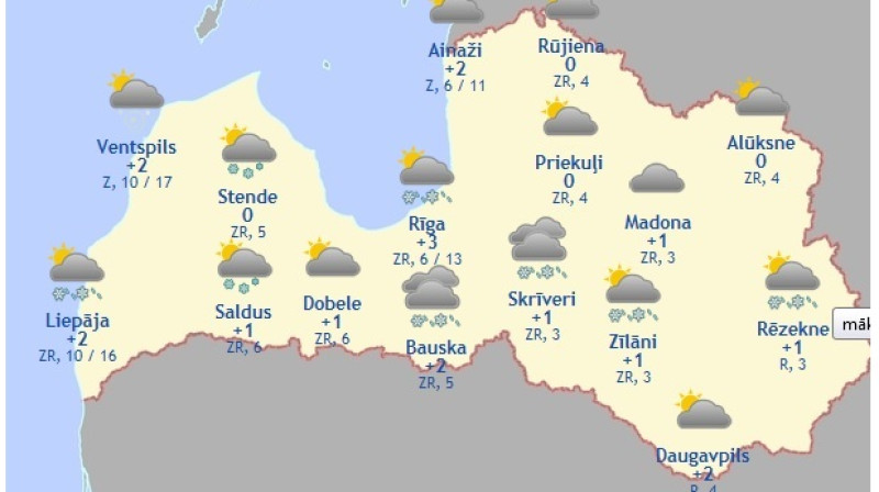 Laika karte šodienas pēcpusdienai