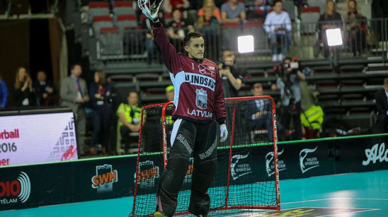 Viens no labākajiem Latvijas izlasē bija Andis Blinds
Foto: Ritvars Raits, IFF Floorball