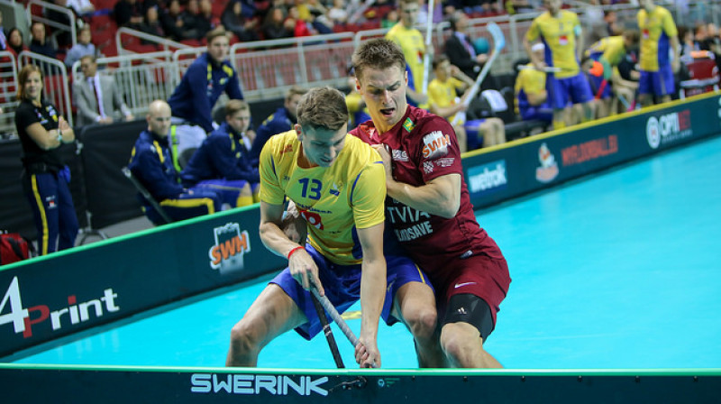 Artis Raitums pirmajā spēlē bija viens no labākajiem
Foto: IFF Floorball