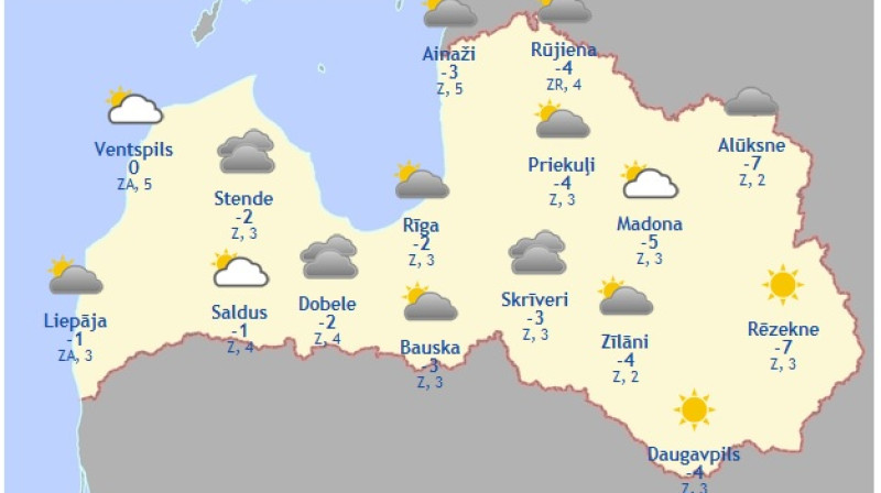 Laika karte šodienas pēcpusdienai