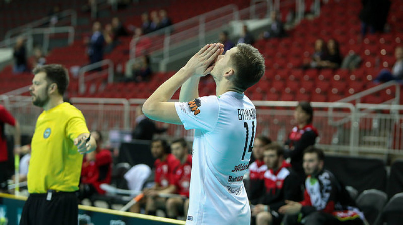 Toms Bitmanis beidzot ticis pie vārtu guvuma
Foto: IFF Floorball