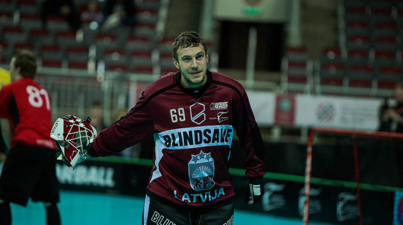 Jānis Salcēvičs atvairīja 21 no 22 pretinieku metieniem
Foto: IFF Floorball